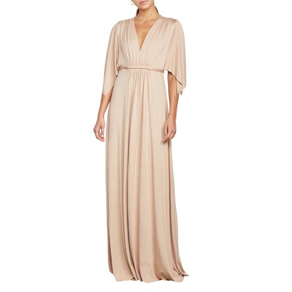 Rachel Pally Soft Cream V-neck Short Sleeve Tie Waist Maxi Long Caftan Dress - Picture 1 of 16